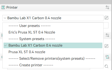 Choosing a printer in OrcaSlicer