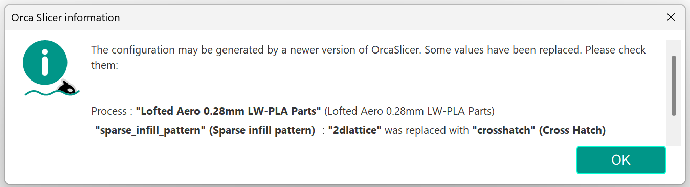 OrcaSlicer infill pattern compatibility error