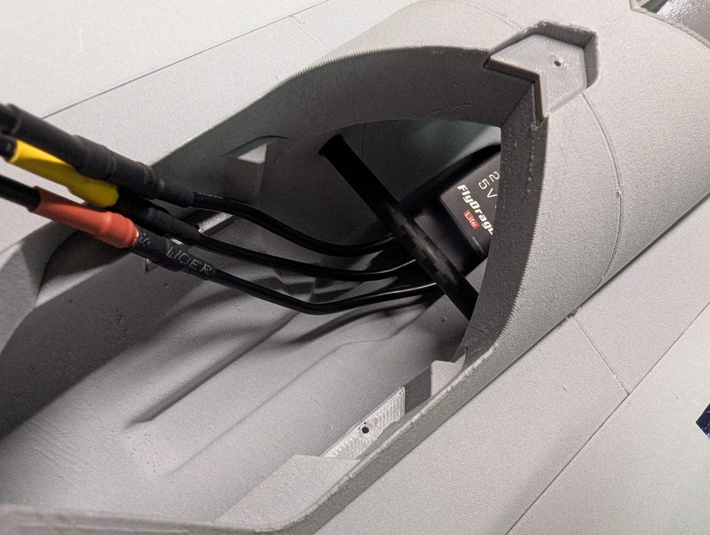ESC and wiring fed into the fuselage channel