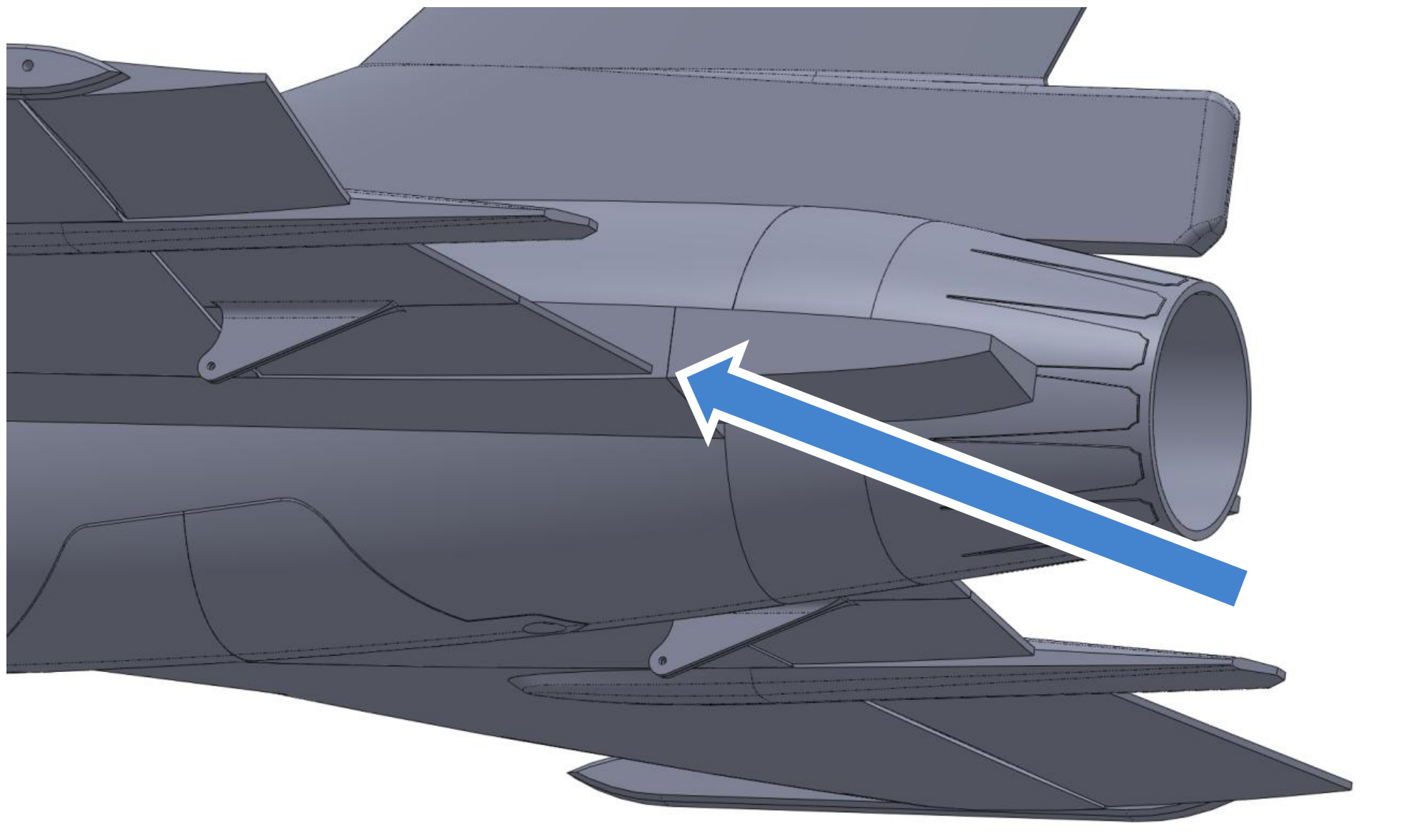 Neutral elevon position at the aft fuselage fairing