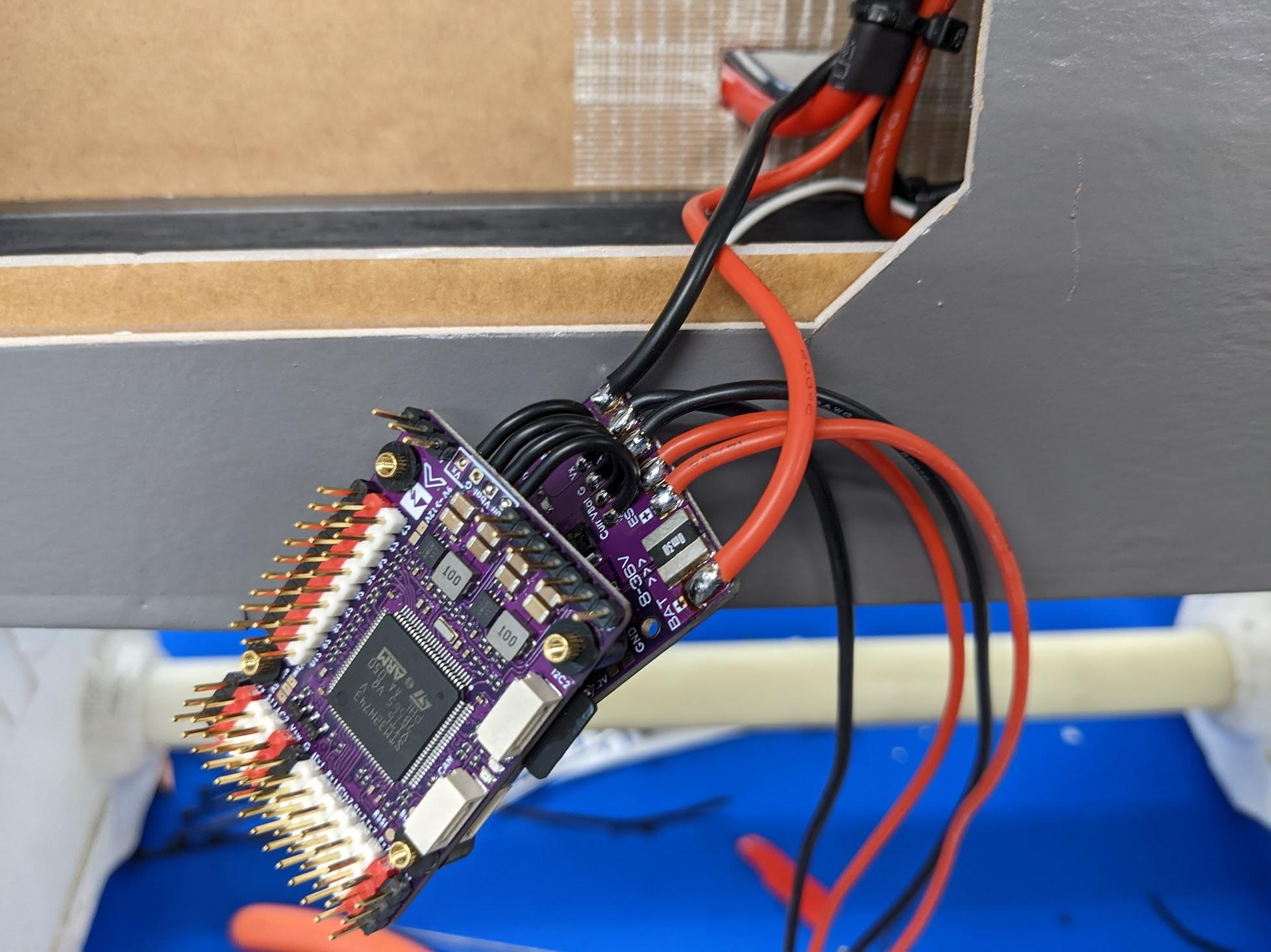 Battery input leads soldered to the FC