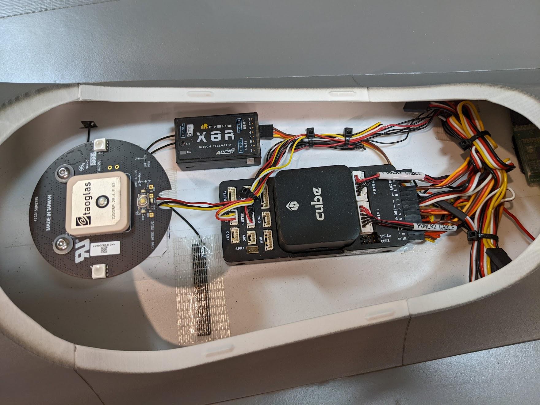 Flight controller, receiver, and GPS mounted