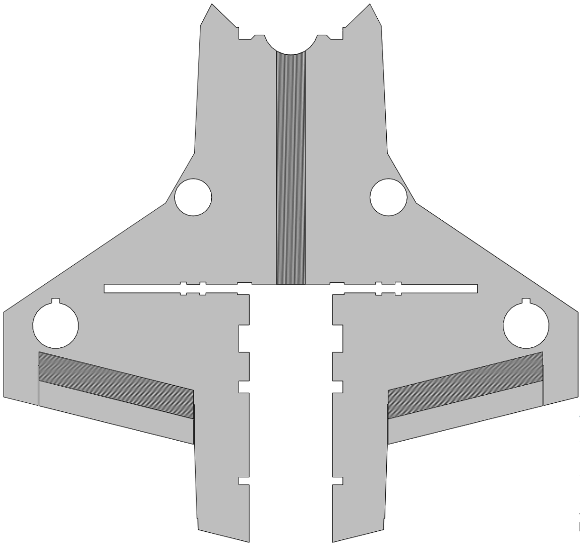 Wing halves joined at the center