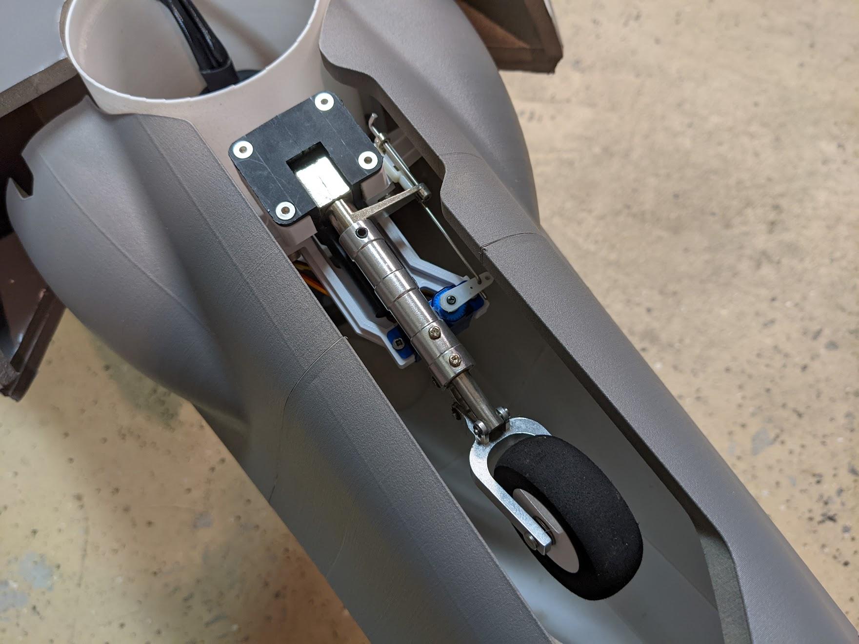 Nose retract and steering servo installed