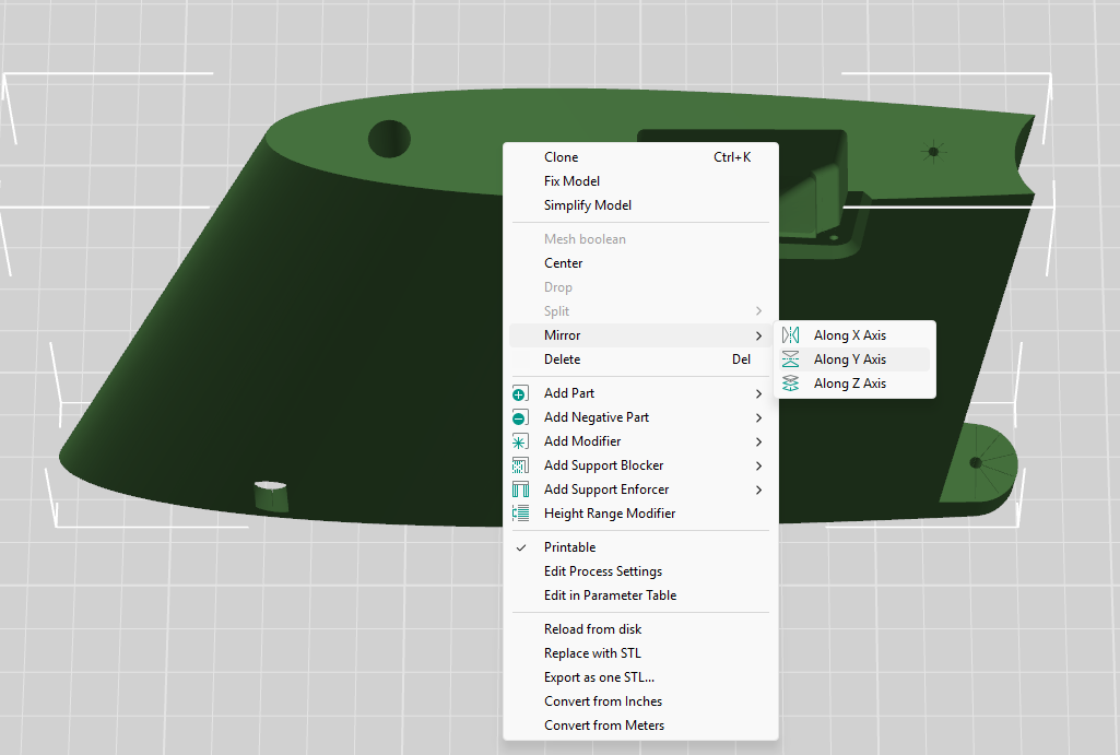 Mirrored parts in the slicer