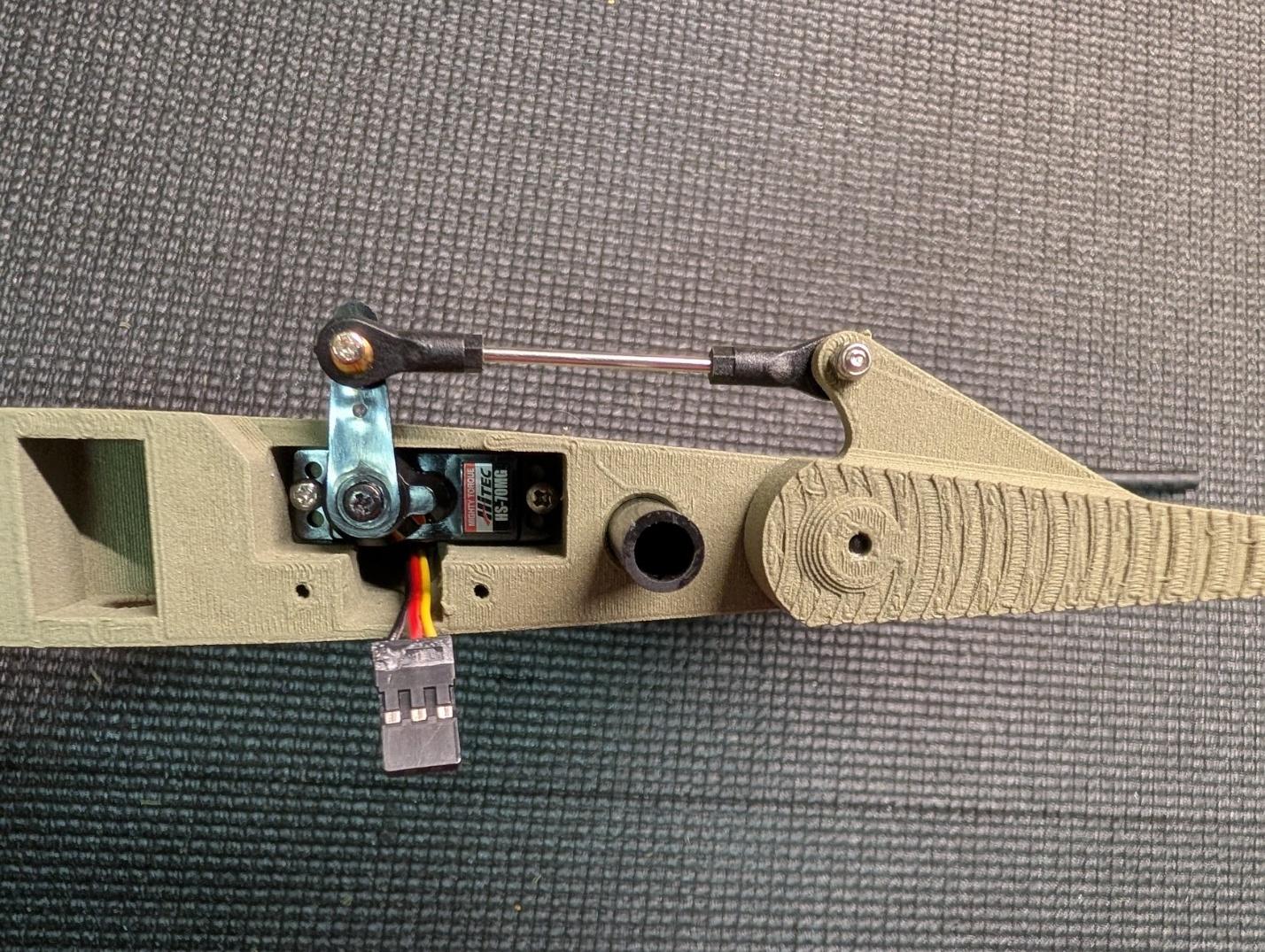 Rudder servo and pushrod installed